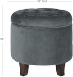 Homepop Home Decor | Upholstered Round Velvet Tufted Foot Rest Ottoman | Ottoman with Storage for Living Room & Bedroom | Decorative Home Furniture, Dark Gray Small