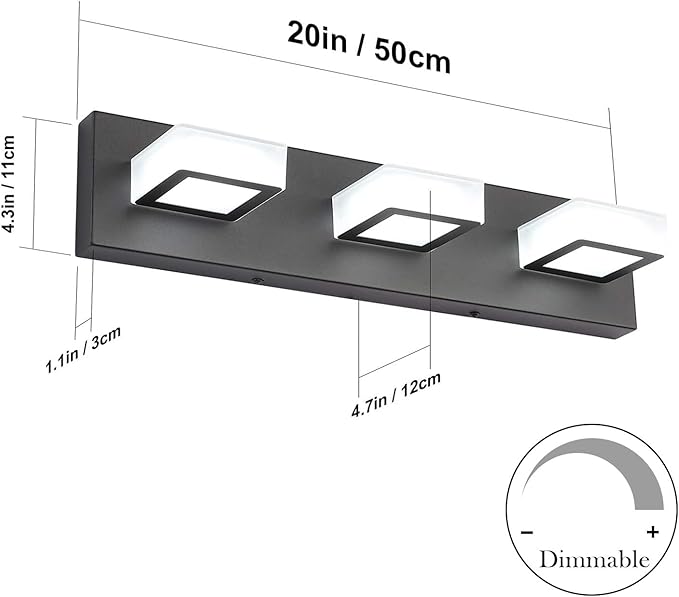 Ralbay 5 Color Temperature Modern LED Black Bathroom Vanity Lights Dimmable Acrylic Modern Black Bathroom Wall Lighting Fixtures 3 Lights