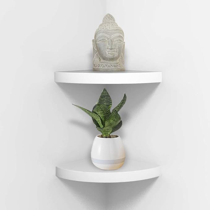 AHDECOR Wood Corner Shelves White, Durable Floating Corner Shelf for Organizing and Displaying Décor in Any Room, Set of 2