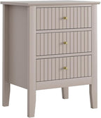 Night Stand, Fluted Nightstand Bedside Tall Farmhouse Nightstand with 3 Drawers, Mid Century Modern Side Accent Table,Bedside End Table for Bedroom, Living Room, Khaki