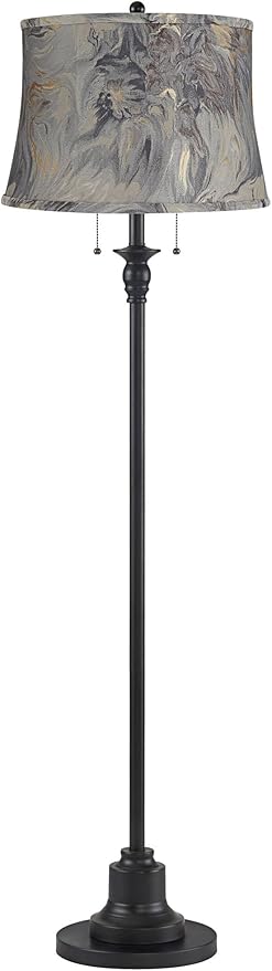 360 Lighting Dyna Traditional 58" Tall 2-Light Standing Floor Lamp Skinny Pole Pull Chain Black Finish Living Room Bedroom House Reading Office Home Decor Entryway Dining Gray Swirl Drum Shade