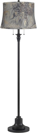 360 Lighting Dyna Traditional 58" Tall 2-Light Standing Floor Lamp Skinny Pole Pull Chain Black Finish Living Room Bedroom House Reading Office Home Decor Entryway Dining Gray Swirl Drum Shade