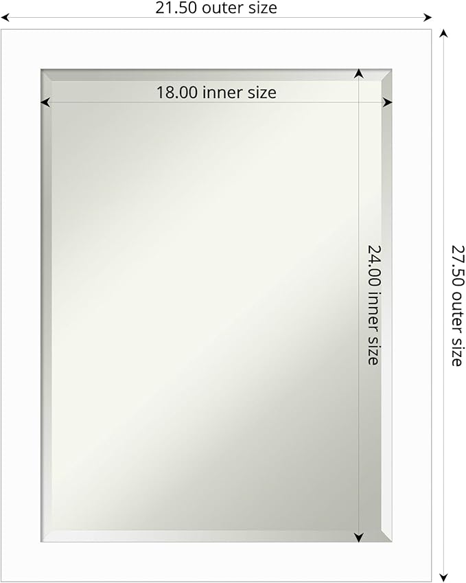 Amanti Art White Wall Mirror 27x21 Basic White Narrow Rectangle Bathroom Mirror for Wall Decor Living Room, Medium Casual Wood Frame, Hangs Horizonally and Vertically, Bathroom Decor, Beveled Edge