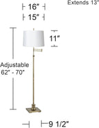 360 Lighting Westbury Chic Style Swing Arm Adjustable Floor Lamp Standing 70" Tall Antique Brass White Fabric Hardback Drum Shade for Living Room Reading House Bedroom Home