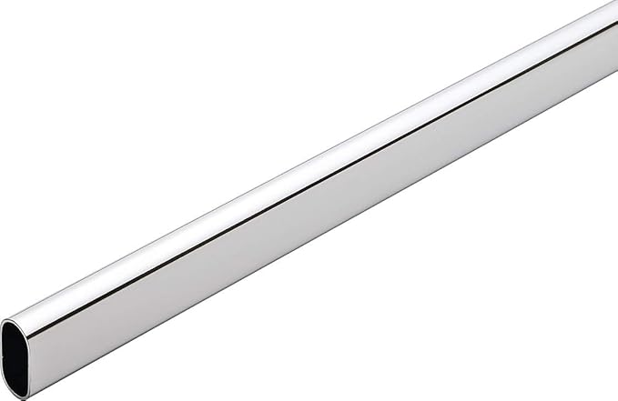 Closet Rod Kit - Oval Rod, 92 inch (2337mm) long with 6 end caps and center support. (Chrome)