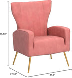 Modern Velvet Accent Chair, Channel Tufted Bedroom, Office or Living Room Furniture with Elegant Metal Legs, 26" Wide Armchair, Rose
