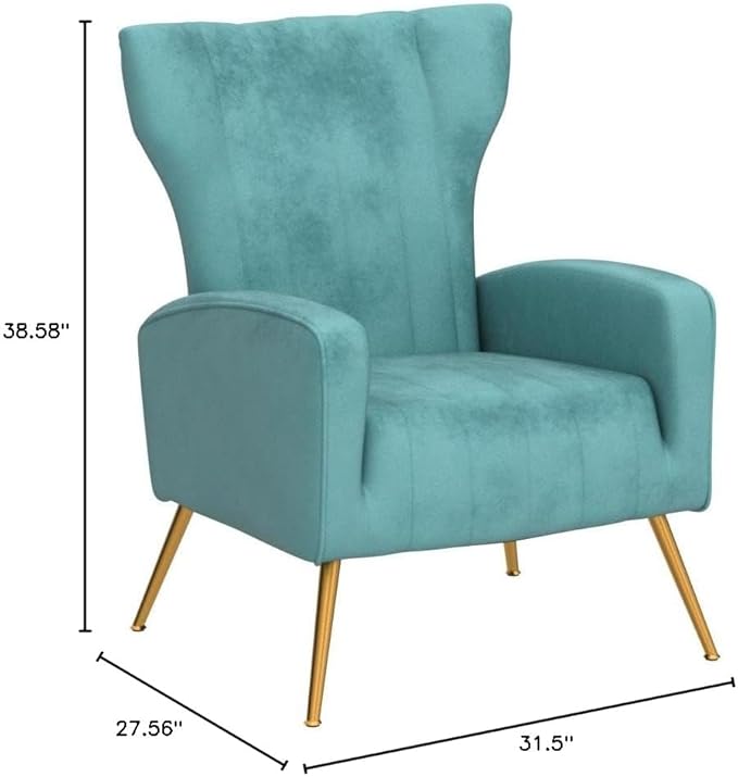 Modern Velvet Accent Chair, Channel Tufted Bedroom, Office or Living Room Furniture with Elegant Metal Legs, 26" Wide Armchair, Teal