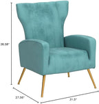 Modern Velvet Accent Chair, Channel Tufted Bedroom, Office or Living Room Furniture with Elegant Metal Legs, 26" Wide Armchair, Teal