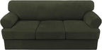 H.VERSAILTEX Sofa Cover 4 Piece T Cushion Sofa Slipcovers Thick Velvet Couch Cover Stretch T Cushion Sofa Covers for 3 Cushion Couch with 3 Individual T Cushion Covers, Olive