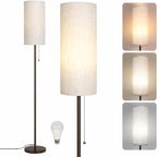 Floor Lamp for Living Room, Modern Standing Lamps with Lampshade, Minimalist Tall Lamp with Chain Switch for Living Room, LED Bulb Included (Beige+Brown)