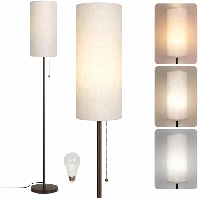 Floor Lamp for Living Room, Modern Standing Lamps with Lampshade, Minimalist Tall Lamp with Chain Switch for Living Room, LED Bulb Included (Beige+Brown)