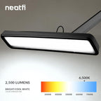 Neatfi Task Lamp – 2,500 Lumens, 30W, 22-Inch Wide Shade, 4 Brightness Levels, Eye-Caring Light, Clamp Mount, LED Task Light for Manicure Table, Crafts, Workbench, Office (Non-CCT, Black)