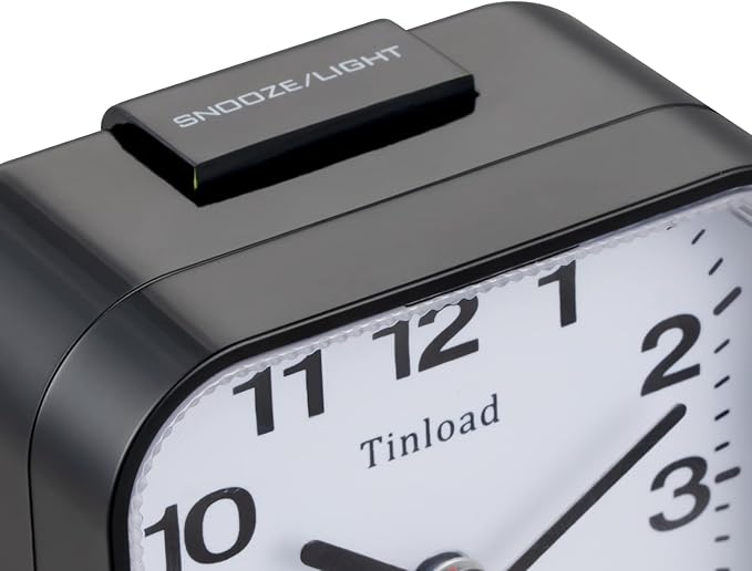Small Battery Analog Alarm Clock Silent Non Ticking, Ascending Beep Sounds, Snooze,Light Functions (Black-B)