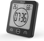 Baldr Digital Bathroom Clocks - 2 Pack Water-Resistant Shower Clock with Timer - Large LCD Display Digital Clock for Shower with Timer, Temperature and Humidity, Wall Clock for Bathroom, Black