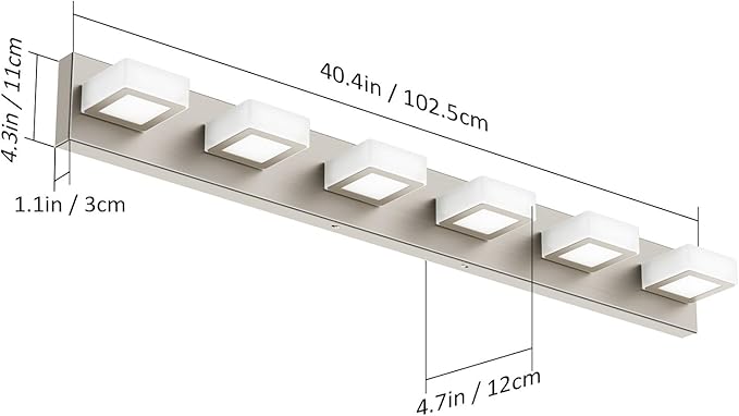 Ralbay 6-Light Brushed Nickel Bathroom Vanity Light Metal Acrylic Modern LED Bathroom Lighting Over Mirror