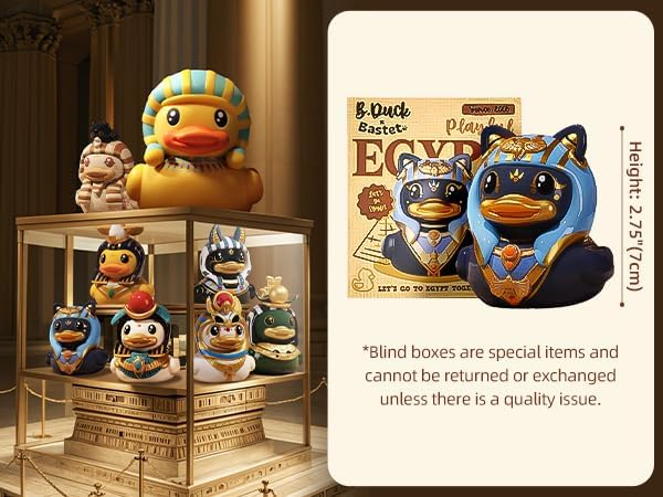 B.Duck x British Museum Blind Box, Egyptian God Collectible Duck Figurines Series,Home Decorations, Holiday Birthday Gifts (B.Duck x Bastet Series, Whole Set (6 Item))