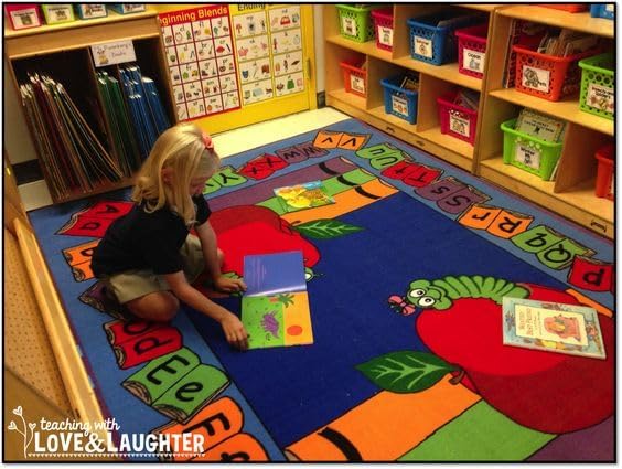 KIDCARPET.COM Book It Rectangle Classroom Rug | Bordered Area Rug for Preschool Daycare Learning, 7'6" x 12'