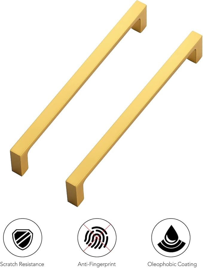Ravinte 5 Pack Solid 6-1/4 Inch Square Cabinet Handles - Brushed Brass Drawer Pulls - Kitchen Hardware