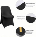 100 Pcs Black Folding Chair Cover Washable Removable Universal Fitted Chair Cover Protector for Wedding Party Banquet Holidays Celebration Decoration Chair Covers