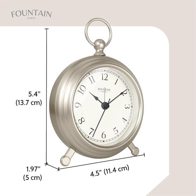 Jensen Pocket Watch Analog Alarm Clock for Bedroom,Silent Non Ticking,Desk & Shelf Mantel Clock for Living Room Decor,Morning Silver, 5.4"(H) x 4.5"(W)