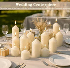 Ivory Pillar Candles Bulk Set of 12, 3 Different Lengths 3 x 3/6/8 Inch (4 Each), Hurricane Candles, Dripless Unscented Smokeless, Gives You a Better Atmosphere When Organizing an Event Party.
