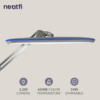 Neatfi XL LED Desk Lamp with Clamp – 2,200 Lumens, 23” Wide, Dimmable Task Light for Office, Study, Crafting & Nail Techs (Non-CCT with Clamp, Silver)