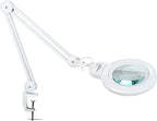 Bifocals Magnifying Desk Lamp with Clamp, 5 Diopter with 20 Diopter, 6 Inch Detachable Lens and 120PCS LEDs, 3 Color Modes 1200 Lumens Swivel Arm Magnifying Lamp with Light for Crafts (White)