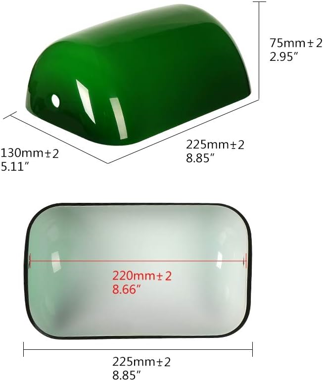 FIRVRE Lamp Shades for Table Lamps, Banker Glass Lamp Shade Replacement, Desk Lamp Green Glass Cover("8.85 IN " L "5.11 IN" W "2.95 IN" H)