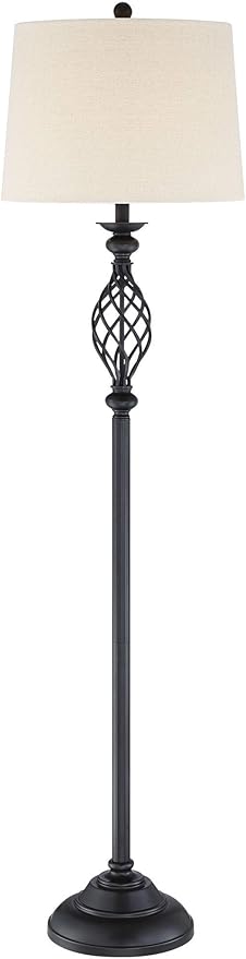 Franklin Iron Works Annie Rustic Farmhouse Industrial Vintage Floor Lamp Standing 63" Tall Bronze Iron Scroll Font Cream Hardback Drum Shade Decor for Living Room Reading House Bedroom Home