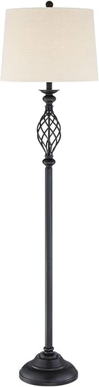 Franklin Iron Works Annie Rustic Farmhouse Industrial Vintage Floor Lamp Standing 63" Tall Bronze Iron Scroll Font Cream Hardback Drum Shade Decor for Living Room Reading House Bedroom Home