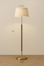 JOOFO Mid-Century Modern Wood Floor Lamp with Dual Fabric Shade, Remote Control, Dimmable & Adjustable Color Temperature, Reading & Living Room Lamp, Easy Clean Cover, Foot Switch,Walnut Wood