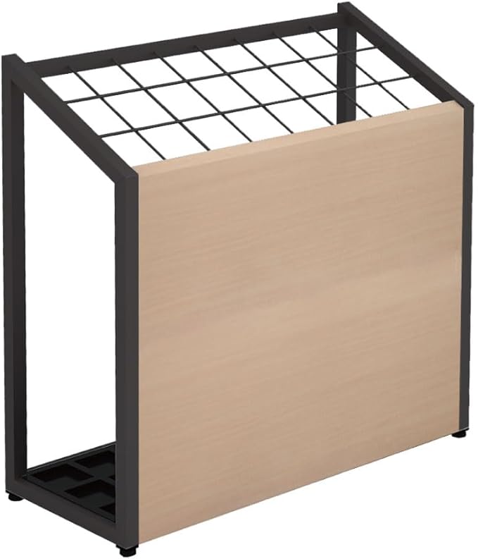 AKIRA Large Capacity Umbrella Stand for 24-Umbrellas Modern Natural Wood Grain & Black Metal Entryway Organizer Rack Holder for Office or Lobby, Model US-US-0625-BKNA
