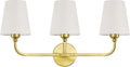 Kvhilw Bathroom Vanity Light, Brushed Gold Bathroom Light Fixtures, 3-Light Lighting Fixtures Over Miror, Modern Wall Sconce with Flared White Fabric Shade, E26 Socket(ETL Listed)