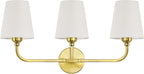 Kvhilw Bathroom Vanity Light, Brushed Gold Bathroom Light Fixtures, 3-Light Lighting Fixtures Over Miror, Modern Wall Sconce with Flared White Fabric Shade, E26 Socket(ETL Listed)