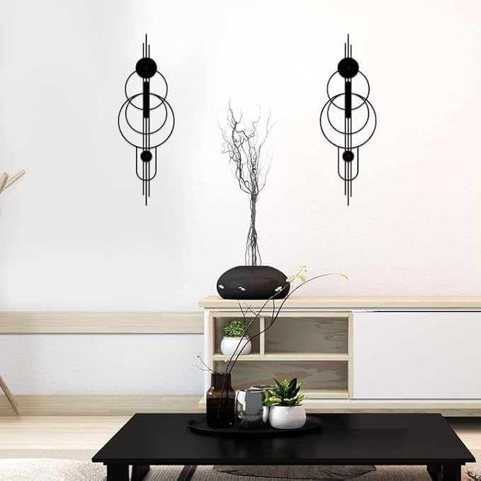 ruelen 2 Pcs Small Metal Abstract Wall Art, Modern Minimalist Wall Decor Single Line Art Metal Vertical Wall Decor Geometric Wall Hanging Sculptures for Home Bedroom Living Room, 23.62x 7.68 Inch