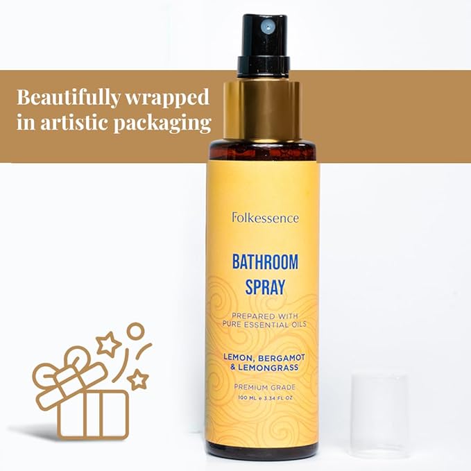 Folkulture Bathroom Spray - 3.34 fl oz | Citrus Odor Eliminator Bathroom Scents For Travel & Home | Guest Bathroom Essential | Before You Go Toilet, Poop & Shower Spray for Fresh Smell
