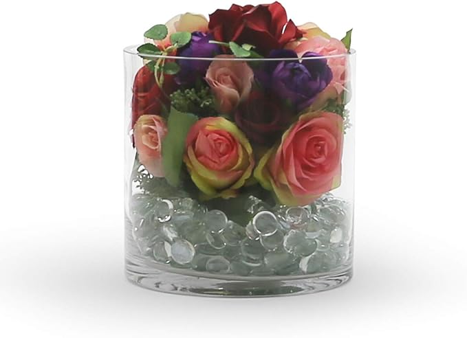 WGV Cylinder Vase, Width 8", Height 10", Clear Wide Large Diameter Flower Glassware, Floral Container, Planter Terrarium for Wedding Party Event, Home Accent Decor, 1 Piece