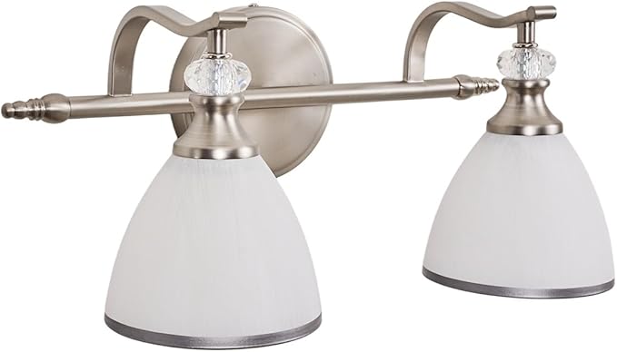 ANDY STAR Brushed Nickel Vanity Light, 2-Light Bathroom Light Fixtures with Milky White Bell-Shape Glass Shades, Eye-Friendly Bathroom Wall Lamp for Mirror, Kitchen, Bedroom, Hallway