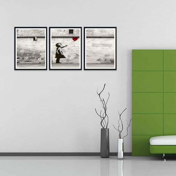 Novatique Banksy Street Wall Art Modern Graffiti Canvas Wall Art Teenager Street Art Painting Banksy Posters Prints for Living Room Bedroom,12" x 16" x 3Pcs