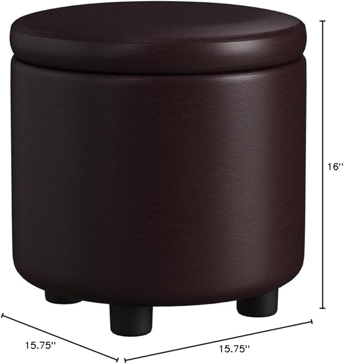 Designs4Comfort Round Accent Storage Ottoman with Reversible Tray Lid