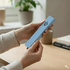 SURI Jewish Door Mezuzah – 5 Inch Blue Aluminum Mezuzah Case with Printed Scroll, Fits a 4 Inch Scroll, Self-Stick Adhesive, Open-Back Design for Indoor Use, Gift Box Included