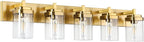Vanity Light Fixture,5-Light Vanity Light for Bathroom,Brushed Gold Bathroom Vanity Lighting Over Mirror with Square Clear Glass Shade for Restroom