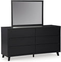Signature Design by Ashley Danziar Mid-Century Modern 6-Drawer Dresser and Mirror with Safety Stop, Black