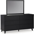Signature Design by Ashley Danziar Mid-Century Modern 6-Drawer Dresser and Mirror with Safety Stop, Black