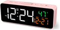 Netzu 3-in-1 Digital Clocks for Living Room with Temperature, Date & Time Display - 4 Levels Birghtness, 3 Volumes, Small & Compact Plug-in Alarm Clock for Bedroom Pink