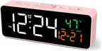 Netzu 3-in-1 Digital Clocks for Living Room with Temperature, Date & Time Display - 4 Levels Birghtness, 3 Volumes, Small & Compact Plug-in Alarm Clock for Bedroom Pink