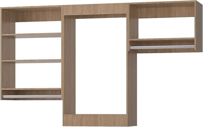 Modular Closet System, 60" Wide Organizer With Hanging Shelving, Wood Tower Storage for Walk-In Closets, Wall Mounted Wardrobe Kit, Bedroom