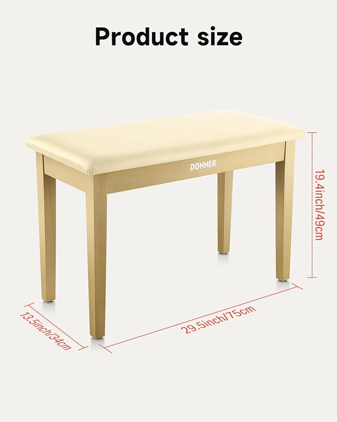Donner Duet Piano Bench with Storage, Solid Wooden Keyboard Bench Piano Bookcase Stool Chair Seat with High-Density Sponges Padded Cushion, Beige
