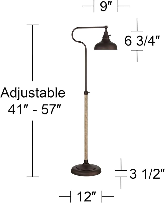 Franklin Iron Works Works Ferris Industrial Farmhouse Rustic 57" Tall Downbridge Pharmacy Floor Lamp Bronze Faux Wood Grain Metal Adjustable Dome Shade for Living Room Reading Family Bedroom Office