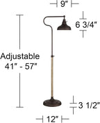 Franklin Iron Works Ferris Industrial Rustic Farmhouse Adjustable Pharmacy Floor Lamp Downbridge 57" Tall Bronze Faux Wood Grain Metal Brown Shade for Living Room Reading House Bedroom Family Home
